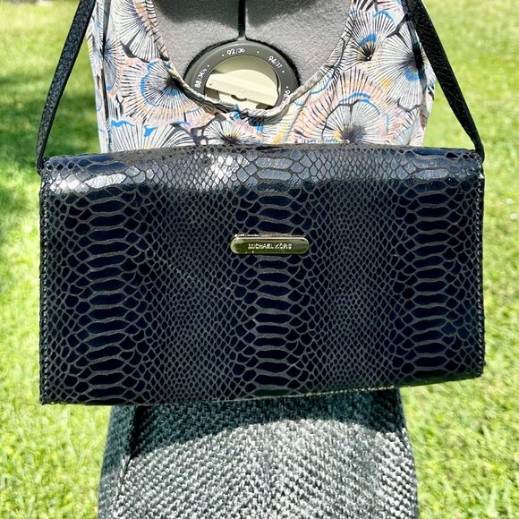 MICHAEL Michael Kors Snakeskin Leather Gold Chain Evening Bag Clutch Black EUC - Picture 3 of 16